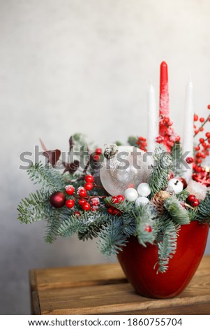 christmas tree and decorations on a blue background