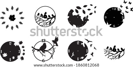 5 Pattern Set Clock Watches Bird Decor plasma waterjet laser cut CNC File Art | Dxf, Svg, Max, Cdr, Eps, FBX, AI, 3DS |Set 108| Royalty-Free Stock Photo #1860812068