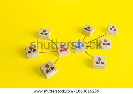 Blocks of two team leaders compete with each other. Competition, conflict resolution. Teamwork, goal achievement with a employees group. Make competition between departments to increase productivity. Royalty-Free Stock Photo #1860816259