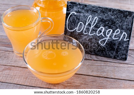 Super Healthy Collagen. Bone broth source of collagen, bouillon on the table Royalty-Free Stock Photo #1860820258