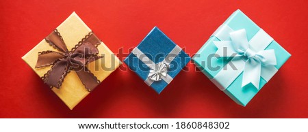 Christmas gift boxes collection for mock up template design. View from above