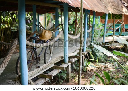 vintage bicycle on a wooden path Royalty-Free Stock Photo #1860880228