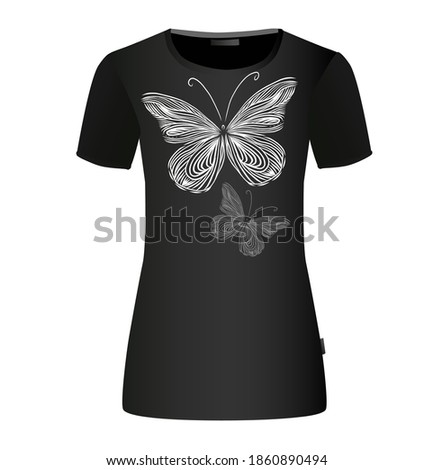 white abstract butterflies. T-shirt print. Vector illustration