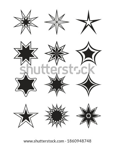 Star silhouette style symbol set design, Night bedtime sky space nature science celestial galaxy and astrology theme Vector illustration