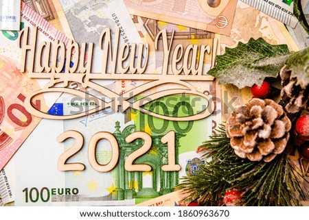 Happy new year 2021 against the background of the Euro currency 