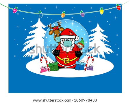 Santa, Reindeer and Elf wearing a surgical mask