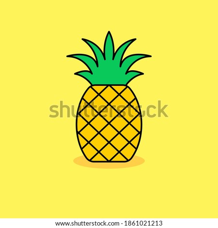 Pineapple fruit vector illustration isolated on yellow background. Linear color style of pineapple icon