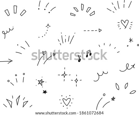 A set of abstract icons representing awareness, attention, concentration, surprise, ideas, inspiration, speech bubbles, and various hand-drawn illustrations Royalty-Free Stock Photo #1861072684