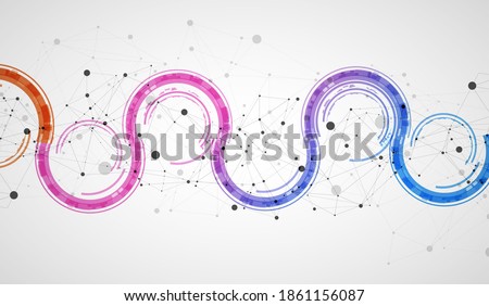 Technical background with plexus effect and made of techno circles.