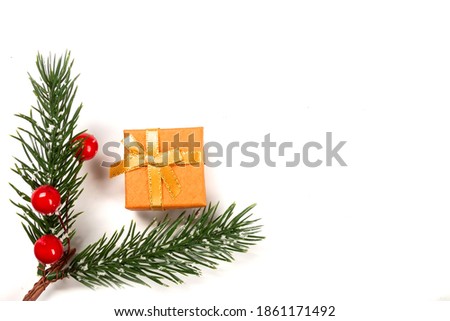 Christmas composition. Gift boxes and decorations on a white background. Christmas, winter, new year concept. Flat lay, top view, copy space
