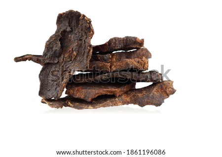 Fo-Ti Composition. He Shou Wu Dry Root (Polygonum Multiflorum). Black Bean Cured All Purpose Herb. Isolated on White. Royalty-Free Stock Photo #1861196086