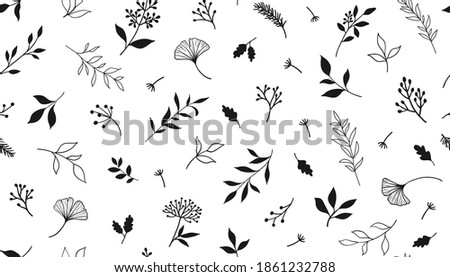 Elegant seamless pattern with plants and herbs. Hand drawn vector illustration.