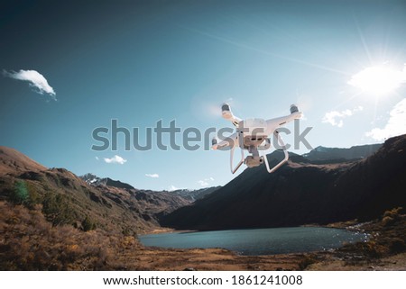 Flying drone taking picture of high altitude lagoon  in Tibet,China