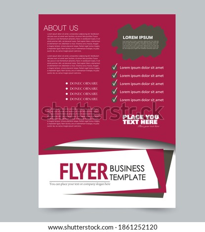 Flyer template. Poster or brochure design for business, education, advertisement, annual report cover. Vector illustration. Pink and brown color.