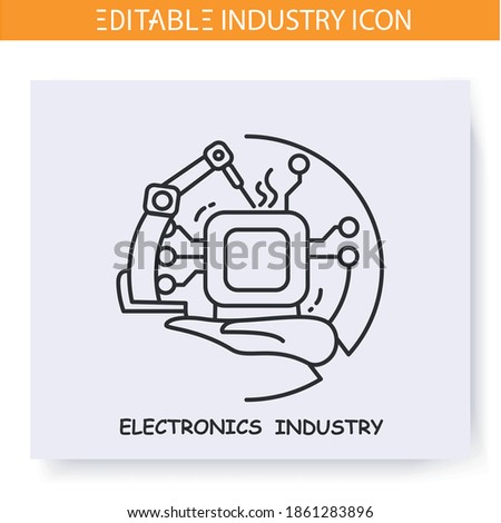 Electronics industry line icon. Electronic device development. Microcircuit production technology. Contemporary production branches concept. Isolated vector illustration. Editable stroke 