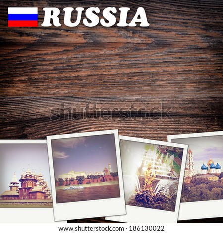 Retro travel background with old photo with place for text - Russia