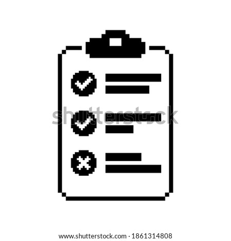 Pixel art 8-bit paper tablet with check marks tick and text icon - editable isolated vector illustration