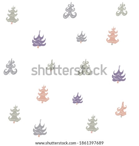 Cute hand drawn vector seamless pattern with little pastel Christmas trees. 