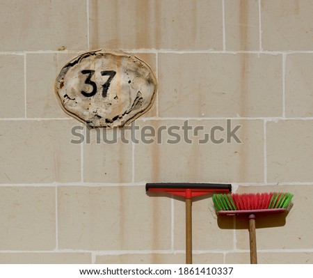 Architectural detail of old house with colorful house cleaning details