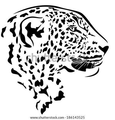 leopard head profile design - black and white animal outline