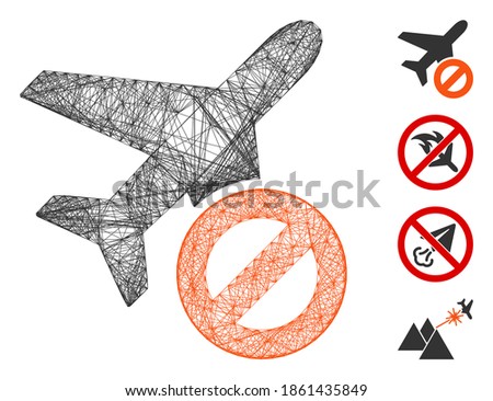 Vector net airplane closed. Geometric hatched frame flat net made from airplane closed icon, designed from crossed lines. Some bonus icons are added.