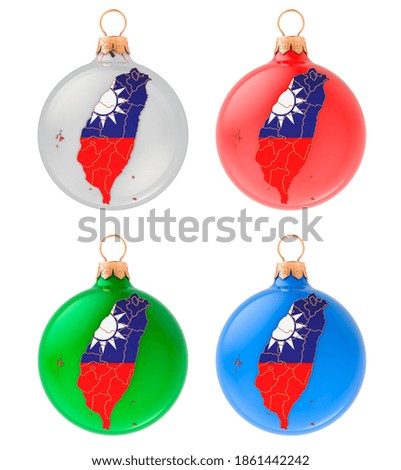 Christmas balls with Taiwanese map, 3D rendering isolated on white background