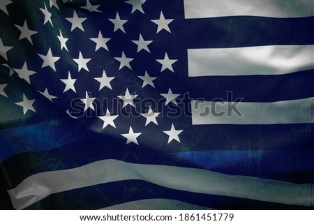 Closeup of Thin Blue Line American Flag.
