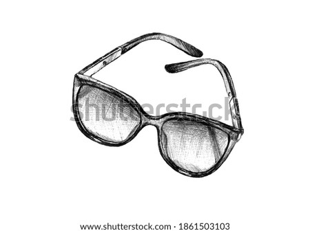 Glasses drawn with a black pen. The illustration is isolated on a white background. Stock drawing.