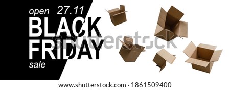 boxes and black and white background text black friday. Christmas shopping