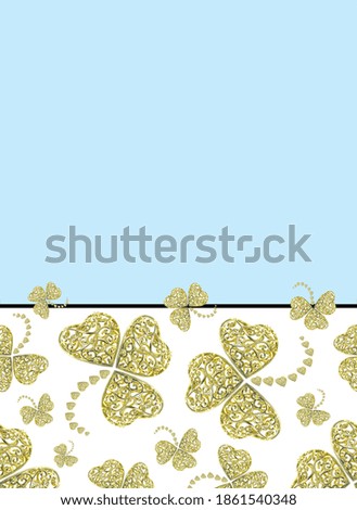blue background  of three-leaf clovers from hearts isolated on a white background. Symbol of good luck and wealth. Design for greeting cards, holiday wrapping paper, fabric.
