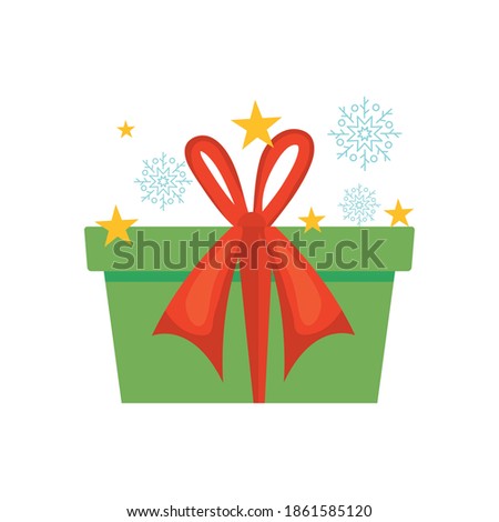 green gift box with red bow over white background, colorful design, vector illustration