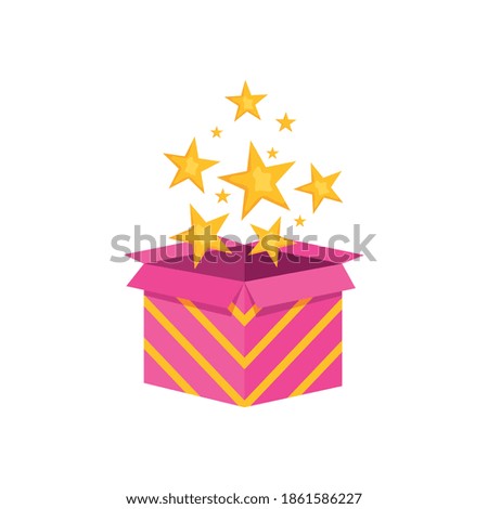 pink box with stars coming out over white background, colorful design, vector illustration