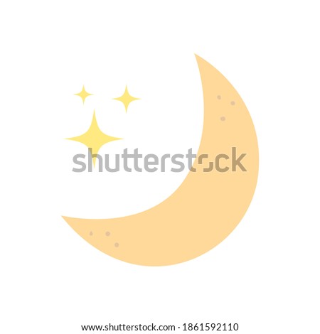 Moon with stars daily sticker flat style icon of night bedtime sky space moonlight nature light lunar and science theme Vector illustration
