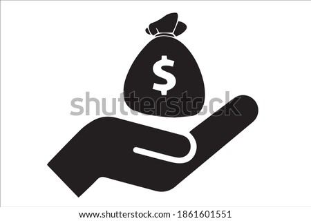 Icon hand holding a money bag graphic design single icon vector illustration, Financial investment concept, Forex trading candlestick chart economic, ECN Digital economy, business, Poke lights, SME.