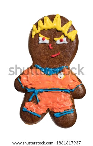 Traditional gingerbread man with decoration and white background