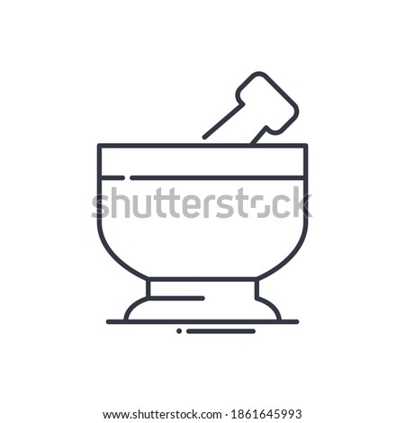 Mortar and pestle icon, linear isolated illustration, thin line vector, web design sign, outline concept symbol with editable stroke on white background.