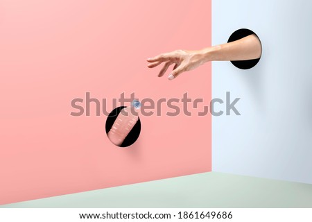 Hand putting a plastic bottle for recycling. Idea and Concept for cleaning plastic bottles, Waste management, Reusing plastic, Donation and Charity, Make money with recycling. Abstract  concept Royalty-Free Stock Photo #1861649686