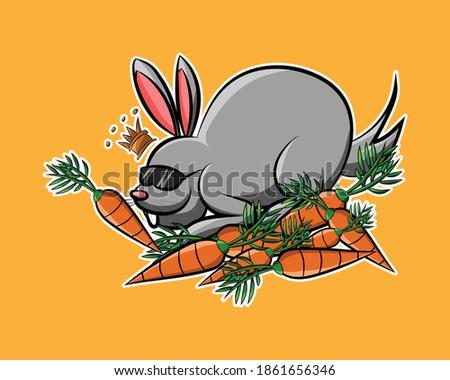 smiling rabbit happy with its carrot 