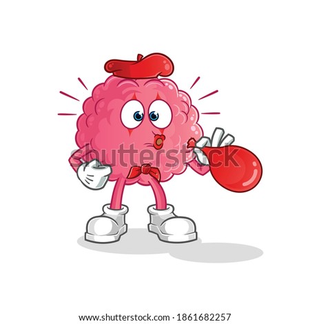 brain pantomime blowing balloons character. cartoon mascot vector