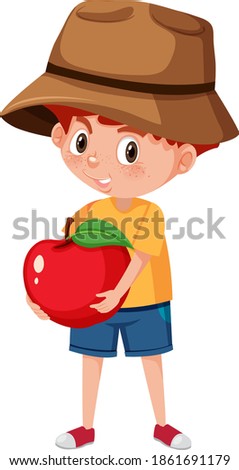 Children cartoon character holding fruit or vegetable isolated on white background illustration