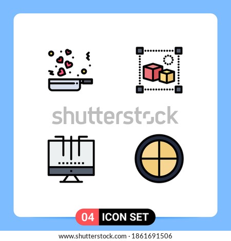 4 User Interface Filledline Flat Color Pack of modern Signs and Symbols of cooking; engine; romance; processing; optimization Editable Vector Design Elements