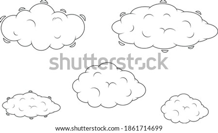Set of clouds. Images of clouds. Clouds of different designs. Lightning. Sky.
