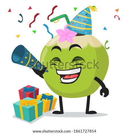 vector illustration of green coconut mascot or character celebrate new year party