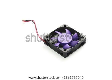 computer fan purple with red and black wire on a white background