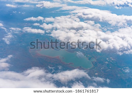 Aerial photography landscape river sky clouds