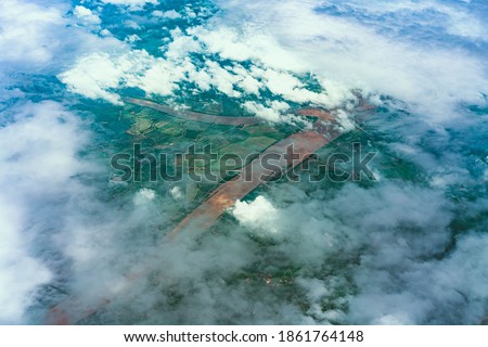 Aerial photography landscape river sky clouds