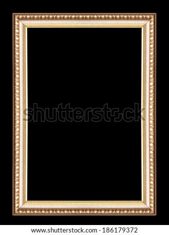 Golden picture frame isolated on black  background.