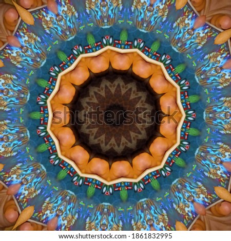 Kaleidoscope backgrounds with matching colors are suitable for printing on Indian-themed fabrics