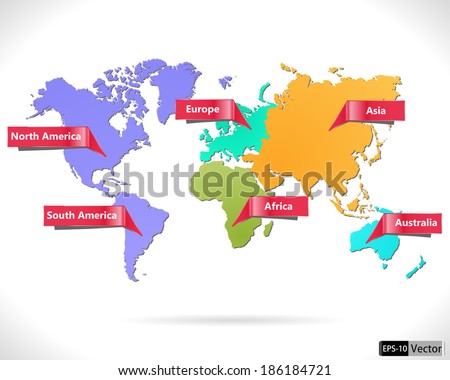 multicolored world map macro-geographical regions. Vector illustration.