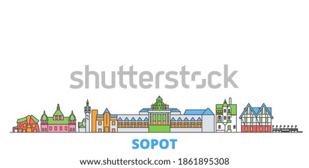 Poland, Sopot line cityscape, flat vector. Travel city landmark, oultine illustration, line world icons
